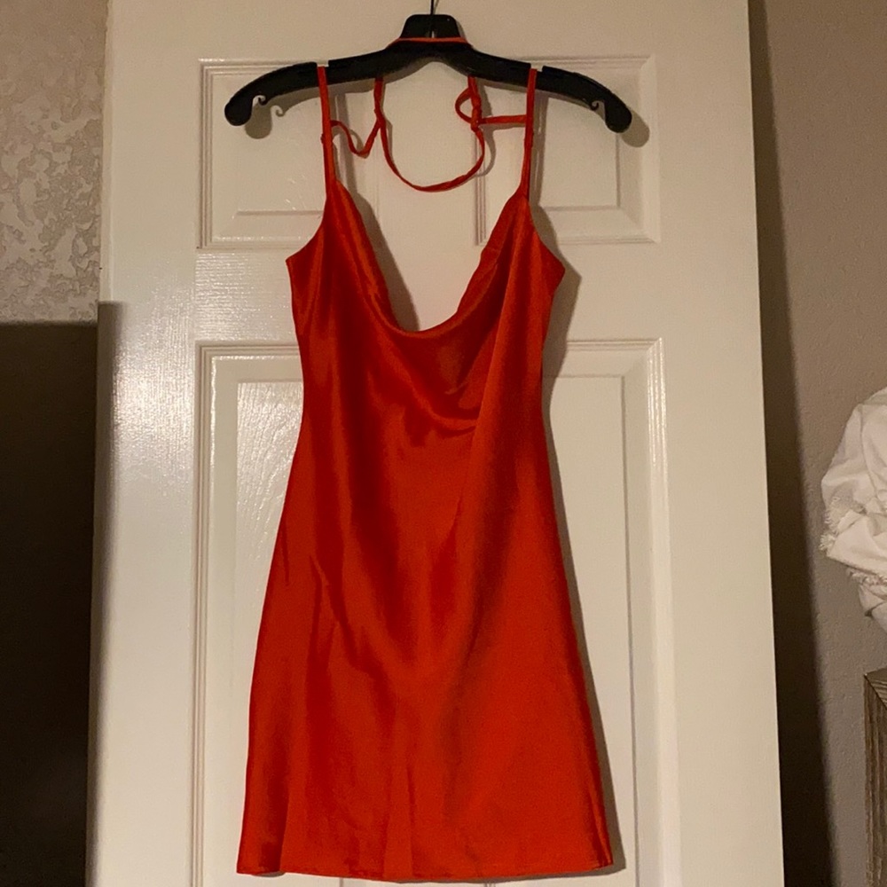 NWT Nasty Gal Red Satin Choker Cowlneck Dress SZ 0